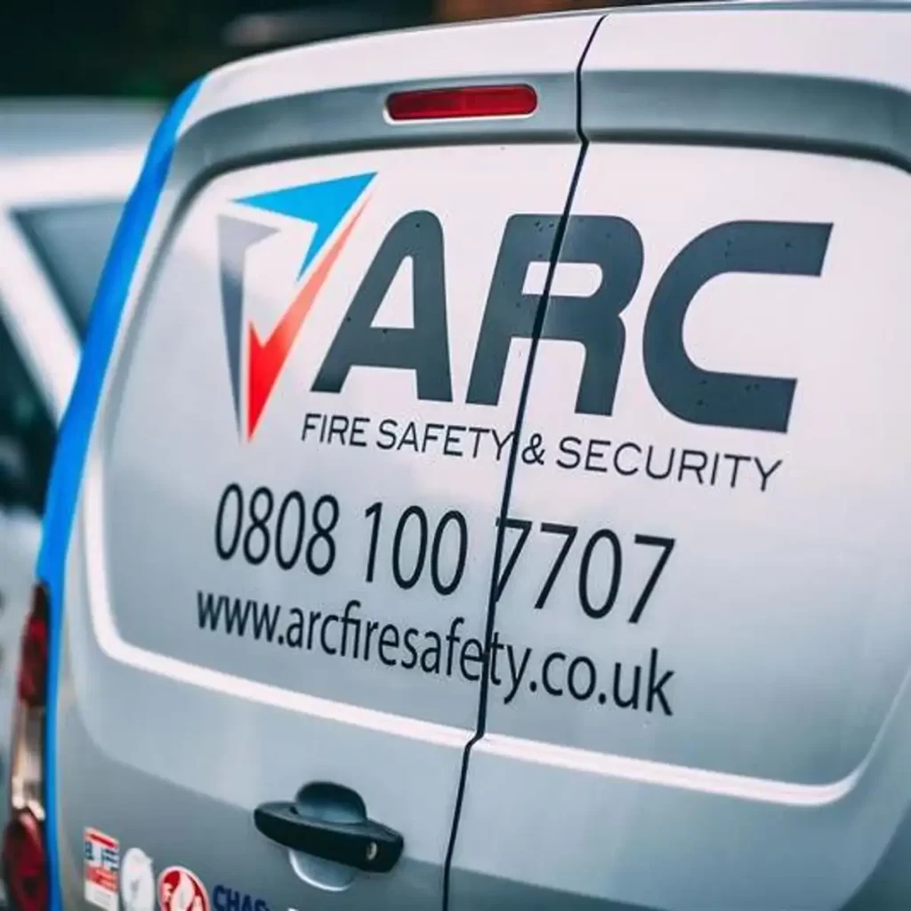 Contact Details at the back of Fire and safety van